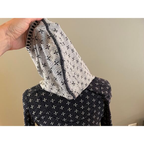 Free People Intimately Cotton Blend Navy Gray Long Hoodie Tie / Lace Up Neck, XS - Picture 5 of 11